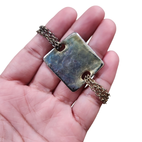 VCLM Tarnished Gold Toned Circle Square Accent Long Strand Necklace 35" - Picture 2 of 6